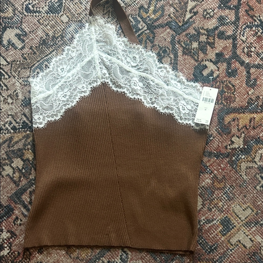 Anthropologie Brown and White Lace Tank Top